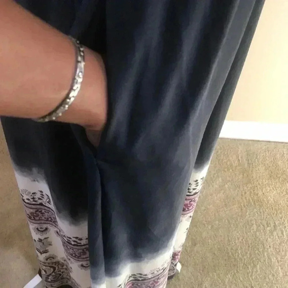 Lane Bryant Adjustable Top Maxi Dress Navy Cream Paisley Design Hem w/Pockets - Picture 9 of 10